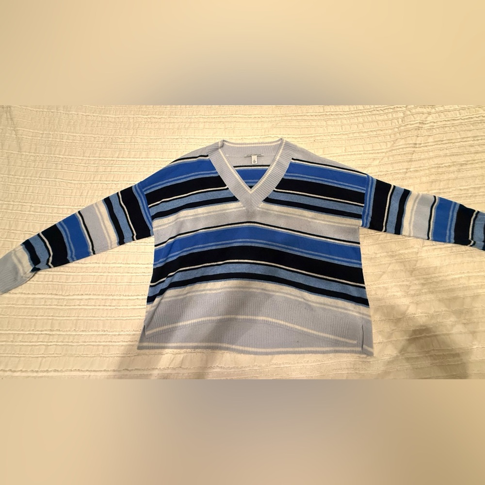 Size L blue striped V- neck Autumn Cashmere sweater